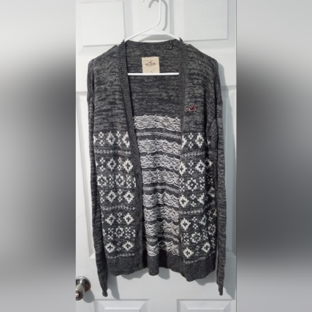 Hollister Gray Patterned Cardigan